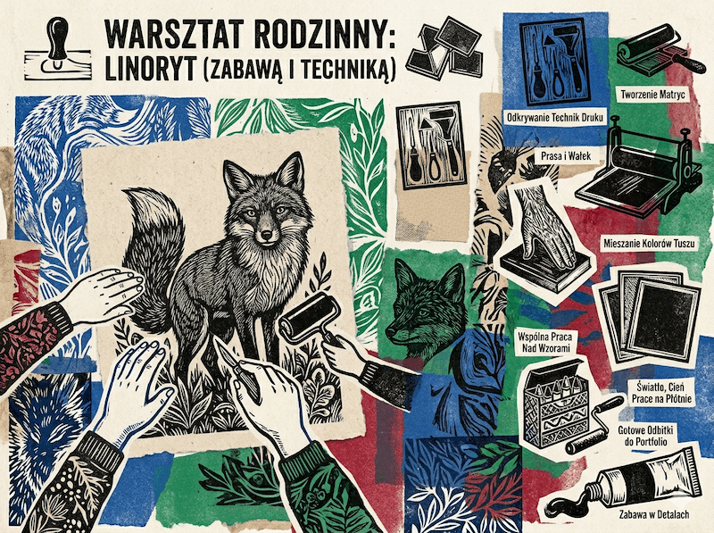 Warsztat rodzinny: linoryt – pierwsza grafika (dziecko 9–13 lat + dorosły)