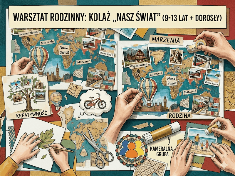Warsztat rodzinny: kolaż „Nasz świat” (dziecko 9–13 lat + dorosły)